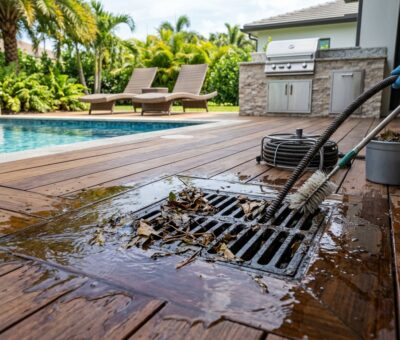Ralo da Piscina ou da Área Gourmet Transbordando Como Limpar Redes de Lazer sem Quebrar o Deck