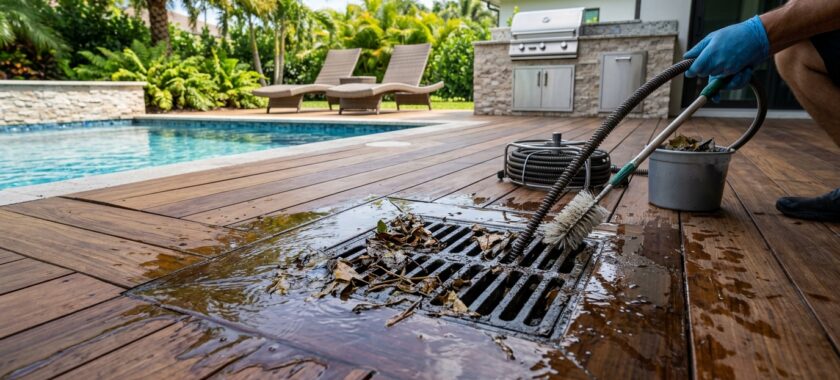 Ralo da Piscina ou da Área Gourmet Transbordando Como Limpar Redes de Lazer sem Quebrar o Deck